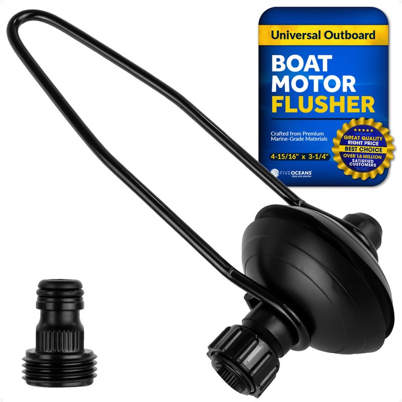Five Oceans Outboard Motor Muffs, Universal Outboard Motor Flusher, Black PVC Marine Grade Round Muffs, Coated Steel Bracket, Includes Garden Hose Connector and Quick Connect Adapter - FO1871 - Image 1